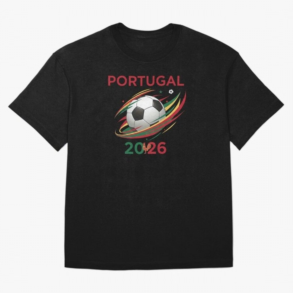 Camiseta Portugal 2026 - Bola de Futebol e Design Galo de Barcelos. Oversized T-Shirt Join Supporters Worldwide for Match Day Hype around FIFA World Cup 2026 USA Canada Mexico, Mbappe and Neymar, Argentina and Brazil, Vintage Soccer Flavor, Modern