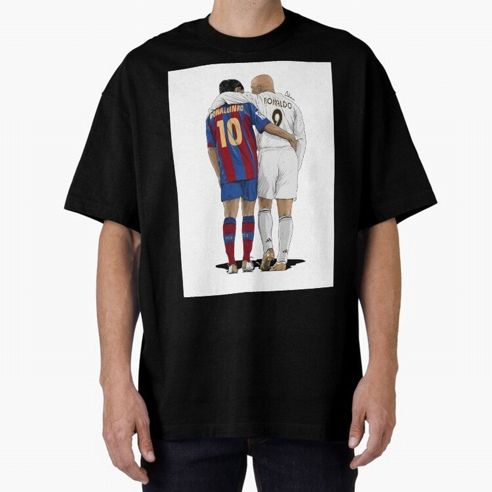 Ronaldinho & Ronaldo R9 Classic Football Legend - La Liga Derby Oversized T-Shirt Follow the Road to FIFA World Cup 2026 Spirit, Capturing England, Cristiano Ronaldo, Haaland and CR7, Sports Nostalgia, International Competition, Famous Players and
