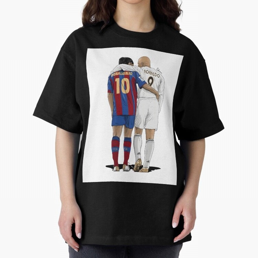 Ronaldinho & Ronaldo R9 Classic Football Legend - La Liga Derby Oversized T-Shirt Follow the Road to FIFA World Cup 2026 Spirit, Capturing England, Cristiano Ronaldo, Haaland and CR7, Sports Nostalgia, International Competition, Famous Players and
