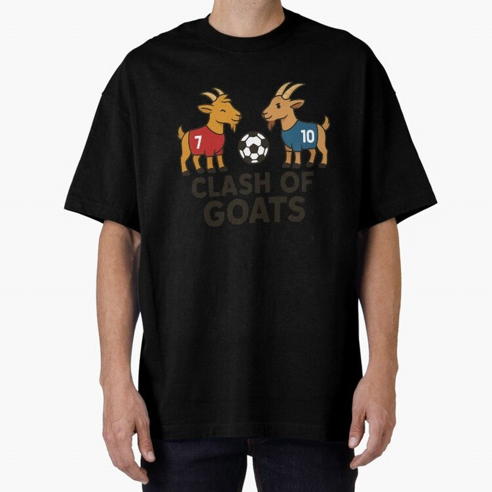 Clash of GOATs ¨C Funny Ronaldo vs Messi Inspired Football T-Shirt Design Oversized T-Shirt Capture Stadium Memories from Match Day Hype around FIFA World Cup 2026 USA Canada Mexico, Cristiano Ronaldo, Haaland and CR7, Argentina and Brazil,