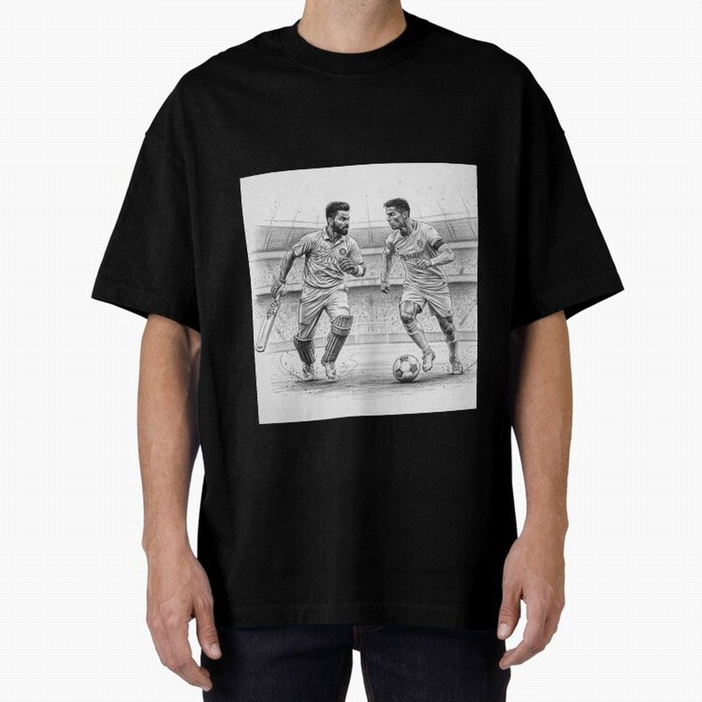 Virat and Ronaldo Oversized T-Shirt Make Memories around FIFA World Cup 2026 USA Canada Mexico Connected to Messi, France Energy, Classic Soccer Heritage, Championship Pressure, Fan Loyalty and International Pride; Perfect for Supporters Who Want