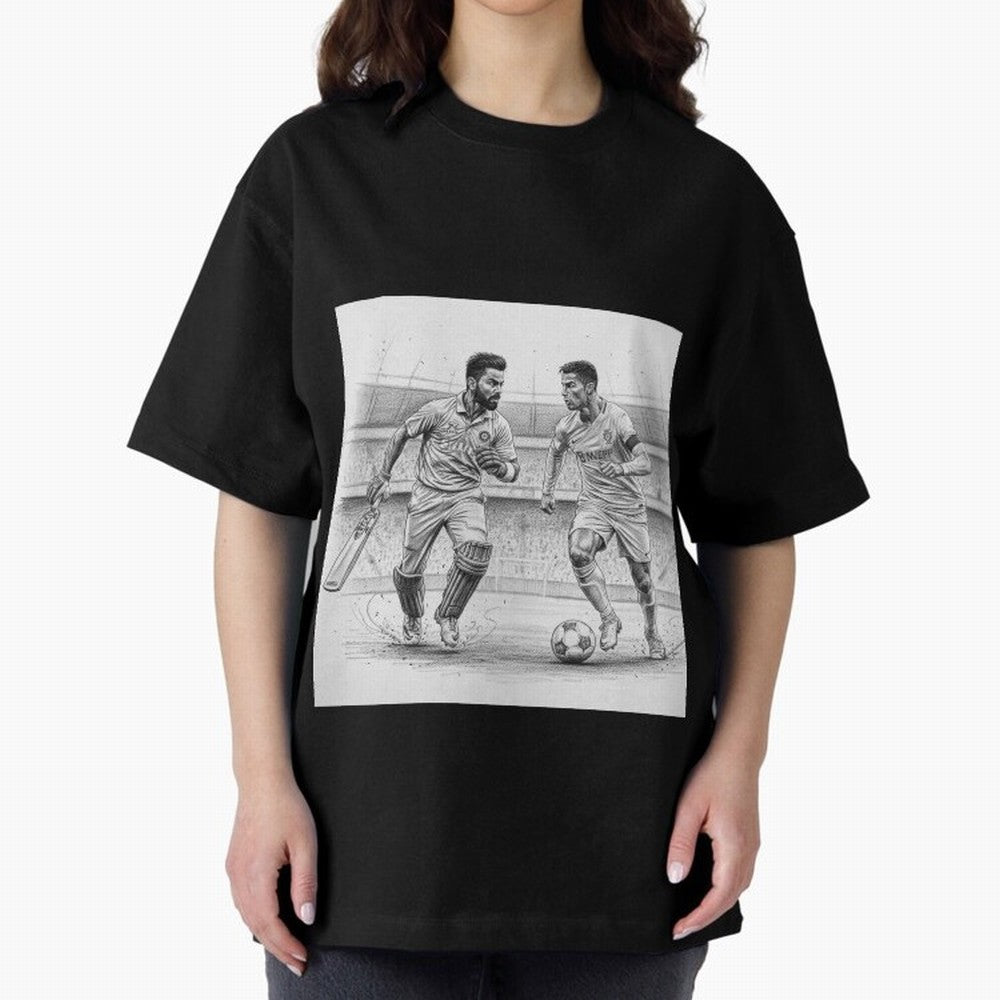 Virat and Ronaldo Oversized T-Shirt Make Memories around FIFA World Cup 2026 USA Canada Mexico Connected to Messi, France Energy, Classic Soccer Heritage, Championship Pressure, Fan Loyalty and International Pride; Perfect for Supporters Who Want