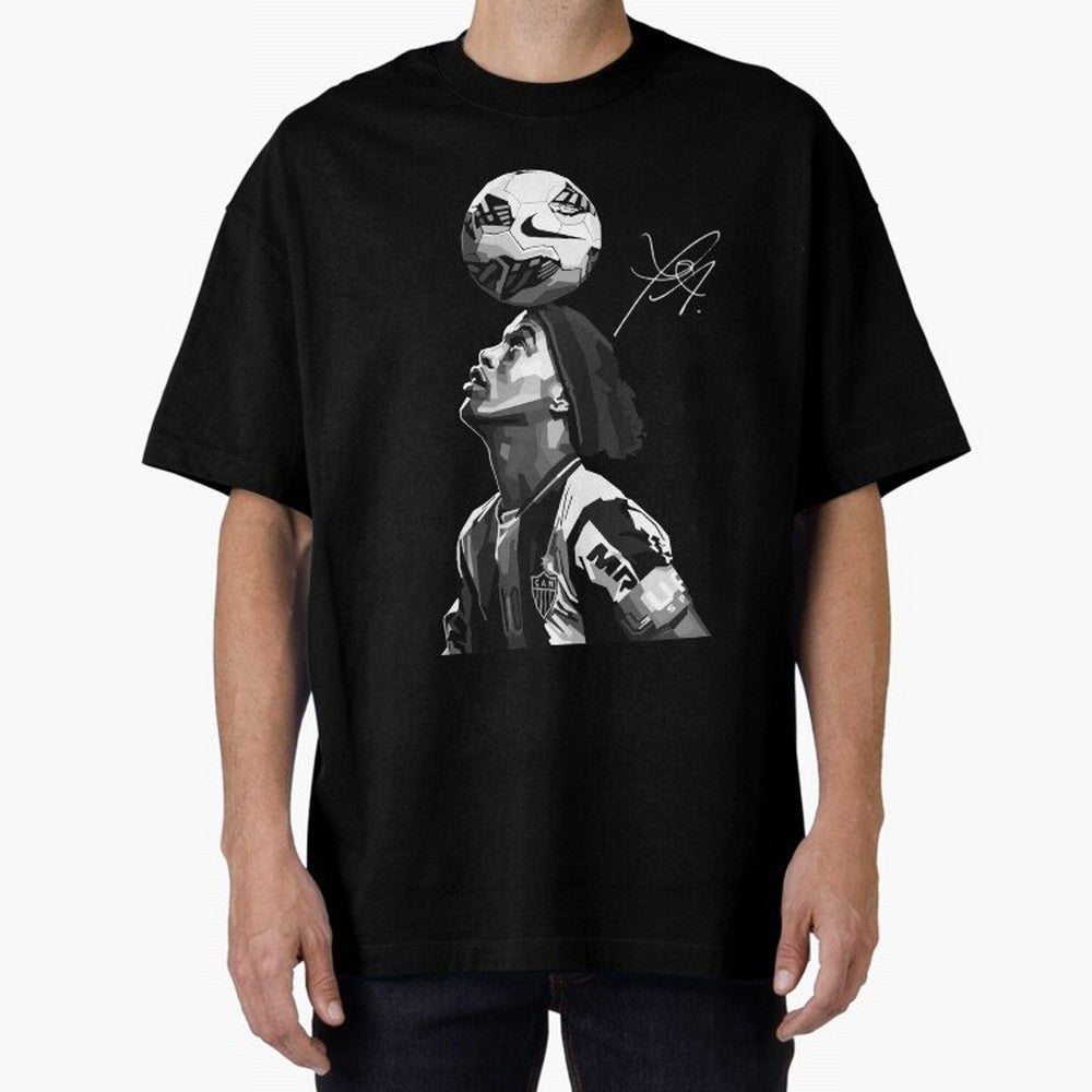 Ronaldinho Black and White Oversized T-Shirt Get Ready for FIFA World Cup 2026 Spirit, Built around Netherlands, Messi, Neymar and Mbappe, Football History, Final Match Energy, Crowd Noise and Once in a Lifetime Moments; Ideal for Fans Who Follow