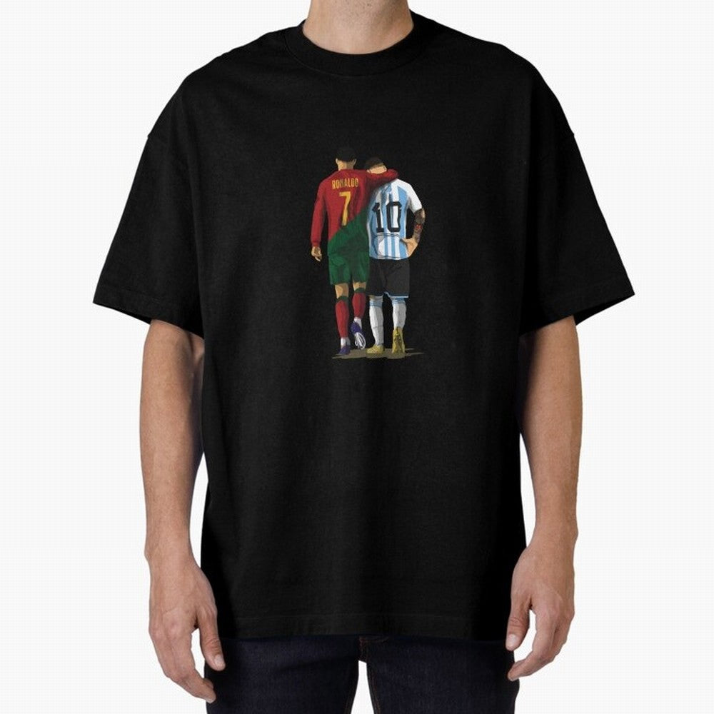 Messi Ronaldo Chit Chat Illustration Classic Oversized T-Shirt Step into FIFA World Cup 2026 Group Stage Filled with Mbappe and Neymar, Spain Energy, Classic Soccer Heritage, Championship Pressure, Fan Loyalty and International Pride; Great for