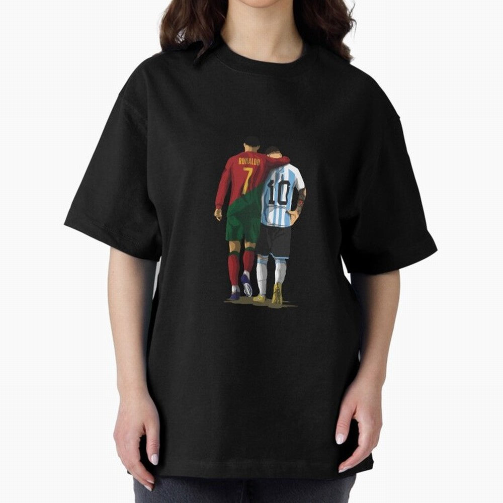 Messi Ronaldo Chit Chat Illustration Classic Oversized T-Shirt Step into FIFA World Cup 2026 Group Stage Filled with Mbappe and Neymar, Spain Energy, Classic Soccer Heritage, Championship Pressure, Fan Loyalty and International Pride; Great for
