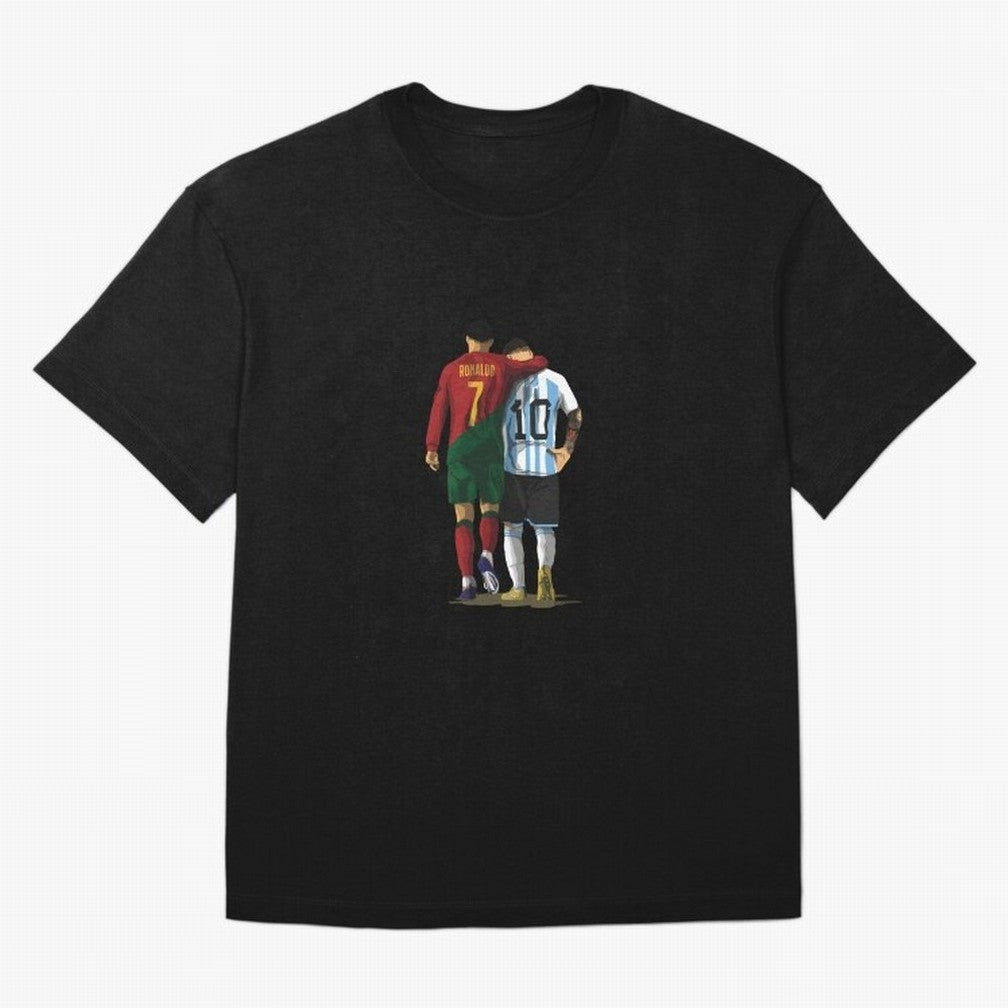 Messi Ronaldo Chit Chat Illustration Classic Oversized T-Shirt Step into FIFA World Cup 2026 Group Stage Filled with Mbappe and Neymar, Spain Energy, Classic Soccer Heritage, Championship Pressure, Fan Loyalty and International Pride; Great for