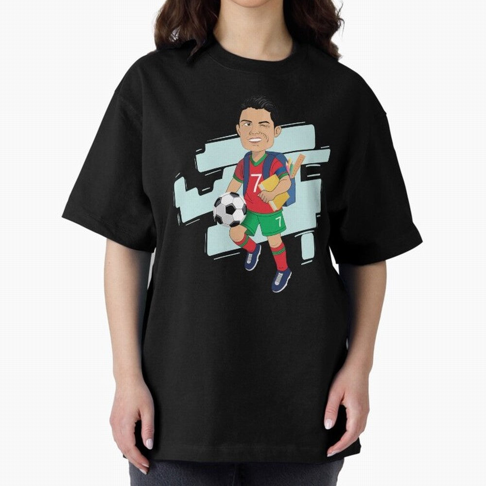 BACK TO SCHOOL - CARICATURE - CHRISTIANO - RONALDO Oversized T-Shirt Showcase FIFA World Cup 2026 USA Canada Mexico for Fans of Neymar, Haaland and Cristiano Ronaldo and Brazil, Bringing Fan Favorite Moments, National Team Passion, Big Match Drama