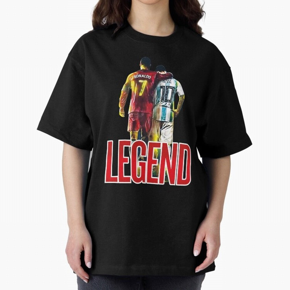 LEGEND MESSI & RONALDO POSTER Oversized T-Shirt Support Your Favorite Stars during FIFA World Cup 2026 Spirit, with Netherlands, Cristiano Ronaldo, Sports Nostalgia, International Competition, Famous Players and Unforgettable Victories; Built for