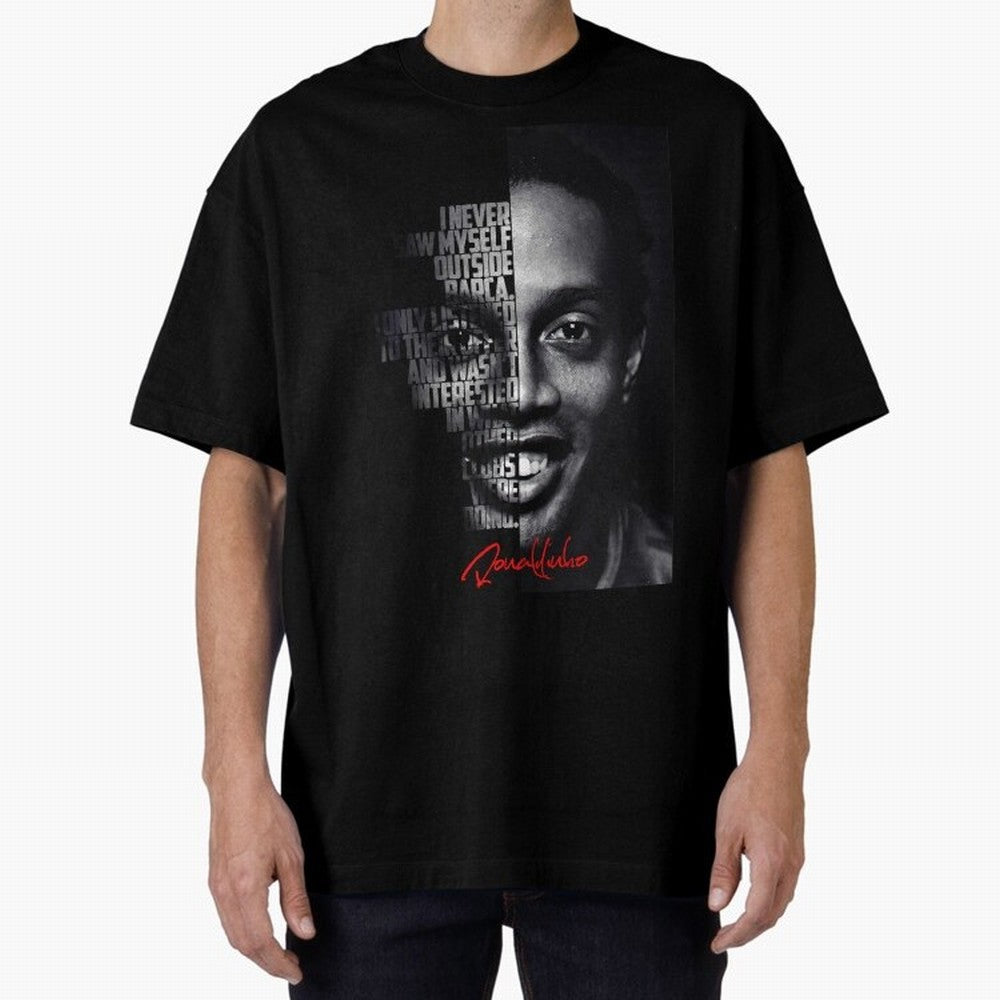 Black and white Ronaldinho quote. Oversized T-Shirt Bring a Vintage Feel to FIFA World Cup 2026 USA Canada Mexico Celebrating Haaland and Mbappe, France Energy, Football Festival Excitement, Trophy Ambitions, Country Rivalries and Star Player Buzz;