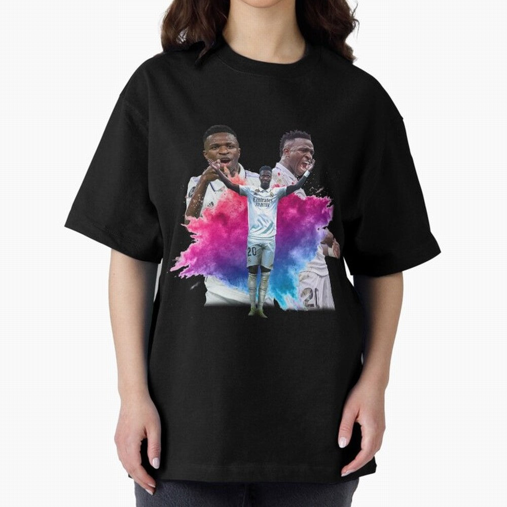 Fanart Vinicius Junior Merch Oversized T-Shirt Show Love for Legendary Goals in FIFA World Cup 2026 USA Canada Mexico Featuring Neymar, Haaland and Cristiano Ronaldo, Spain and Netherlands Energy, Vintage Soccer Flavor, Modern Football Stars,