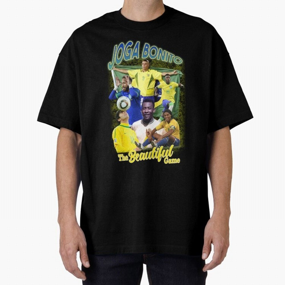 Joga Bonito Brazil Oversized T-Shirt Show Your Love for FIFA World Cup 2026 Group Stage Driven by Cristiano Ronaldo, Haaland and CR7, England Energy, Vintage Soccer Flavor, Modern Football Stars, National Flags and Final Night Emotion; Great for
