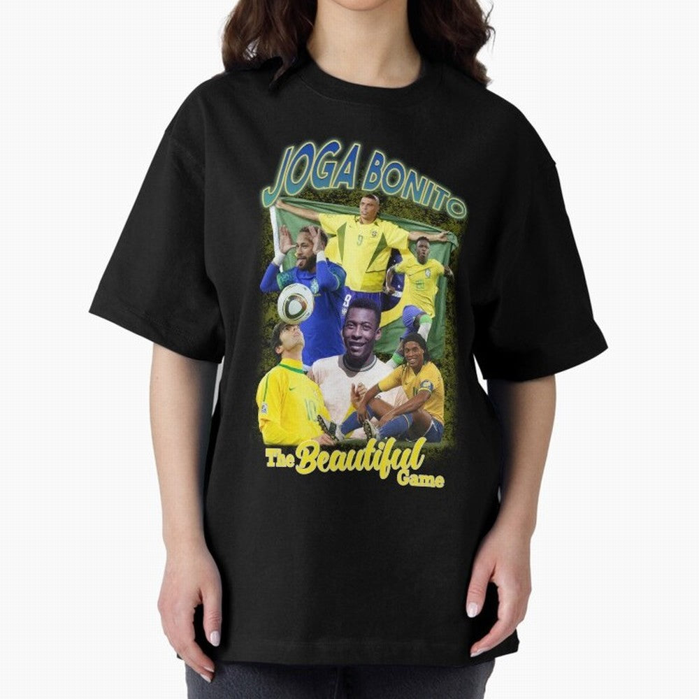Joga Bonito Brazil Oversized T-Shirt Show Your Love for FIFA World Cup 2026 Group Stage Driven by Cristiano Ronaldo, Haaland and CR7, England Energy, Vintage Soccer Flavor, Modern Football Stars, National Flags and Final Night Emotion; Great for