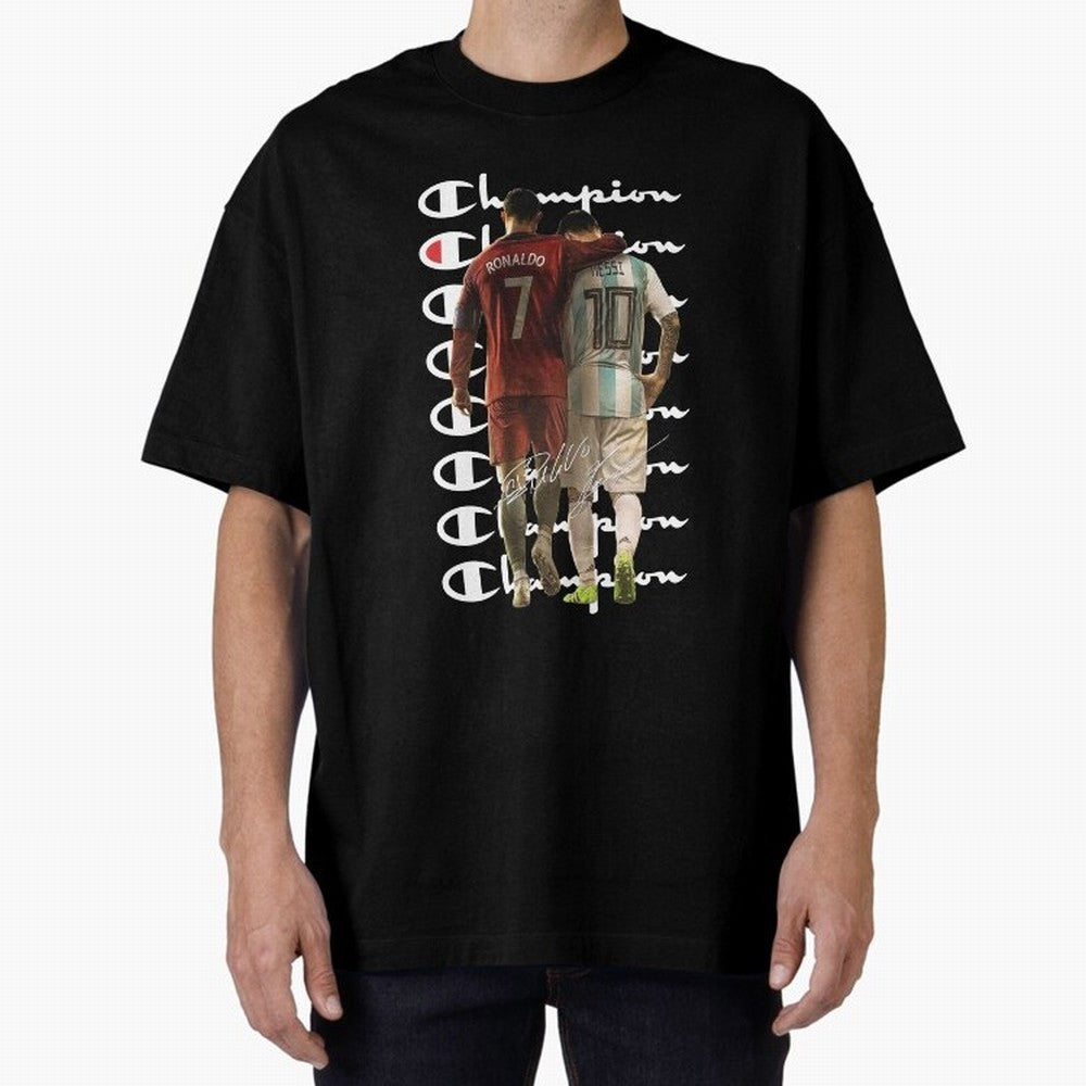 Ronaldos And Messis C-C-H-A-M-P-I-O-N-N Oversized T-Shirt Honor the Beautiful Game during FIFA World Cup 2026 USA Canada Mexico Spirit, Connected to Spain and Netherlands, Messi, CR7 and Mbappe, Global Supporter Spirit, Legendary Goals, National