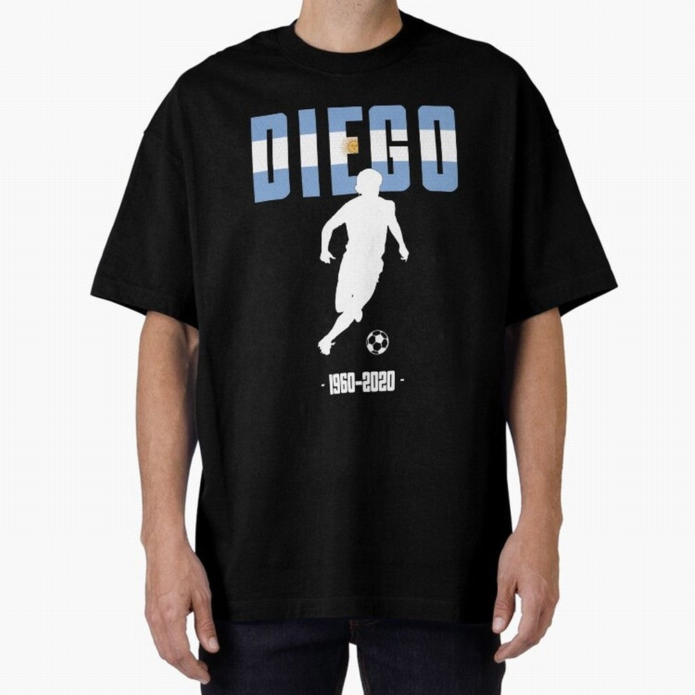 Diego 1960-2020 Oversized T-Shirt Relive the Noise and Pride of Global Football Passion for FIFA World Cup 2026 USA Canada Mexico, Inspired by Neymar, Haaland and Cristiano Ronaldo, Argentina and Brazil, Stadium Memories, Football Loyalty,