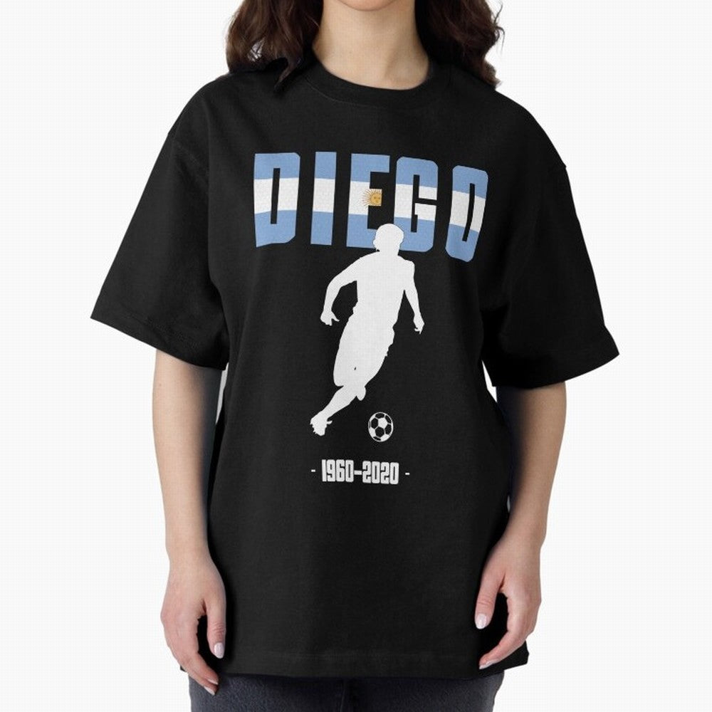 Diego 1960-2020 Oversized T-Shirt Relive the Noise and Pride of Global Football Passion for FIFA World Cup 2026 USA Canada Mexico, Inspired by Neymar, Haaland and Cristiano Ronaldo, Argentina and Brazil, Stadium Memories, Football Loyalty,