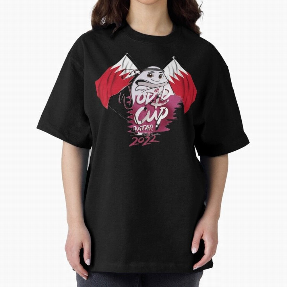 qatar mascot Oversized T-Shirt Live for the Drama of FIFA World Cup 2026 Group Stage Spirit, Filled with England and Germany, CR7, Vintage Soccer Flavor, Modern Football Stars, National Flags and Final Night Emotion; Perfect for Fans, Collectors,