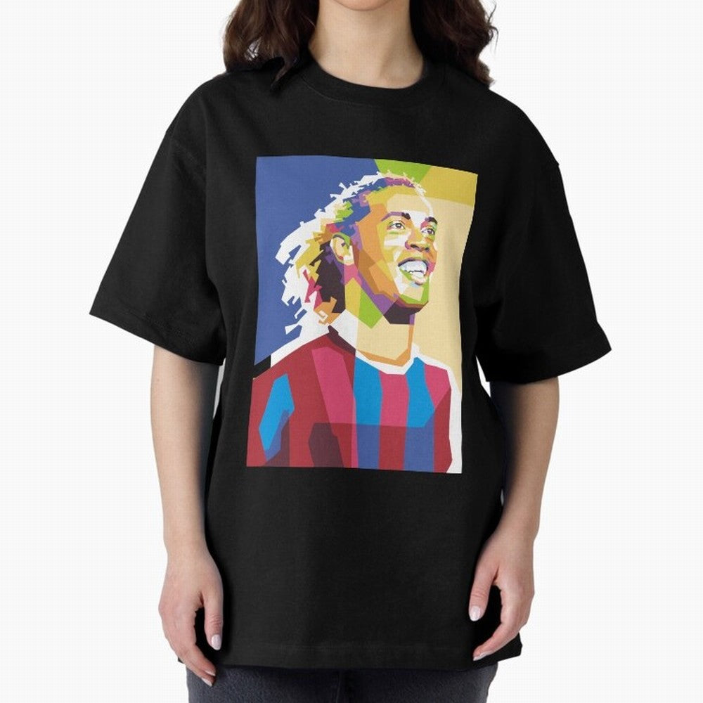 Ronaldinho in Pop Art Portrait Style Oversized T-Shirt Show Your Love for FIFA World Cup 2026 Spirit, Inspired by Brazil, Cristiano Ronaldo, Haaland and CR7, Match Day Excitement, Supporter Culture, Golden Goals and Global Football Passion; Made
