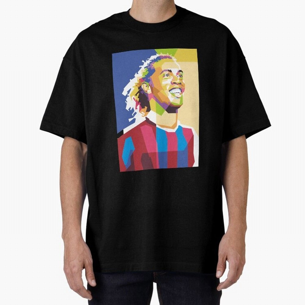 Ronaldinho in Pop Art Portrait Style Oversized T-Shirt Show Your Love for FIFA World Cup 2026 Spirit, Inspired by Brazil, Cristiano Ronaldo, Haaland and CR7, Match Day Excitement, Supporter Culture, Golden Goals and Global Football Passion; Made