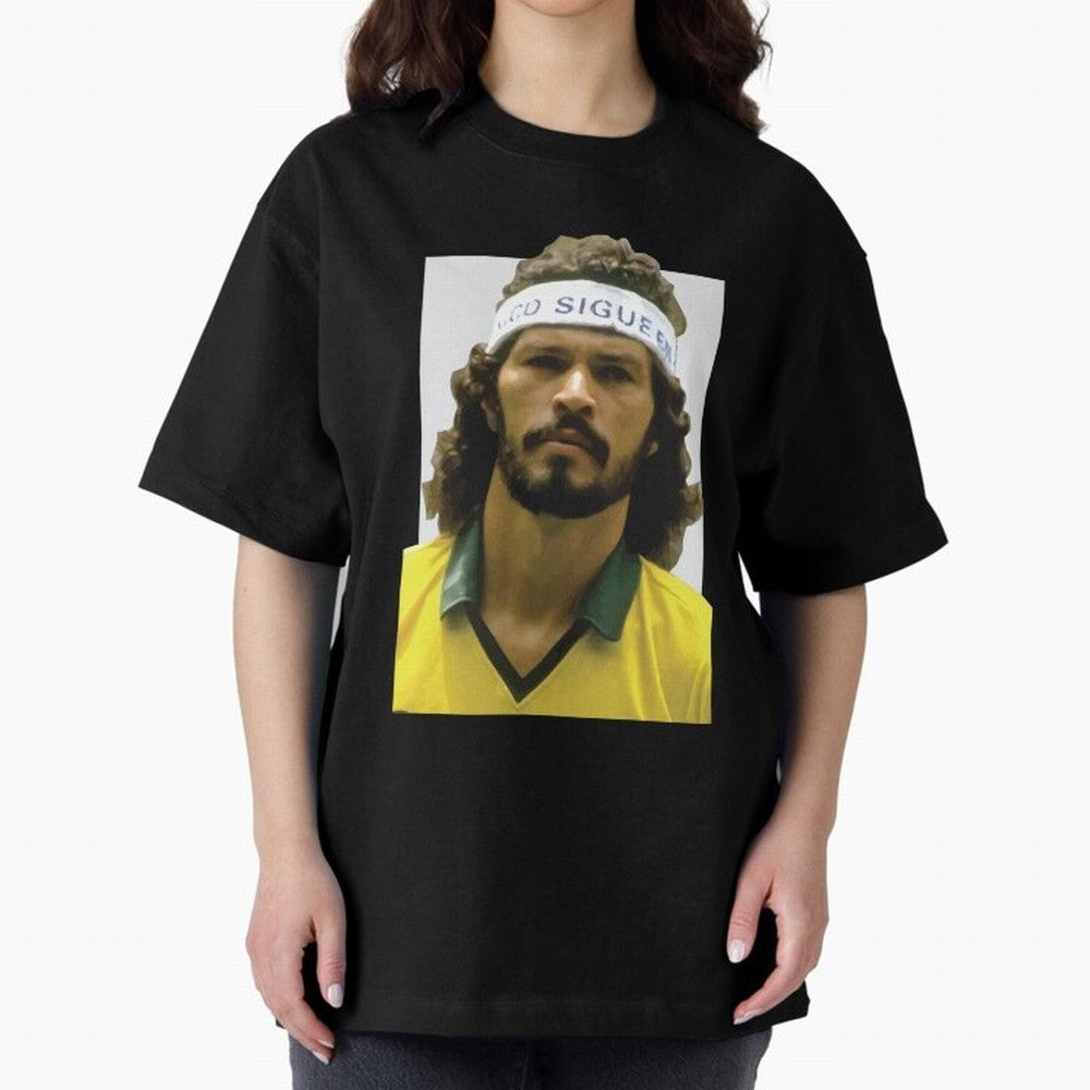 Scrates Football legend Oversized T-Shirt Carry Global Football Passion for FIFA World Cup 2026, Connected to Messi, Brazil, Football Festival Excitement, Trophy Ambitions, Country Rivalries and Star Player Buzz; Perfect for Fans, Collectors,