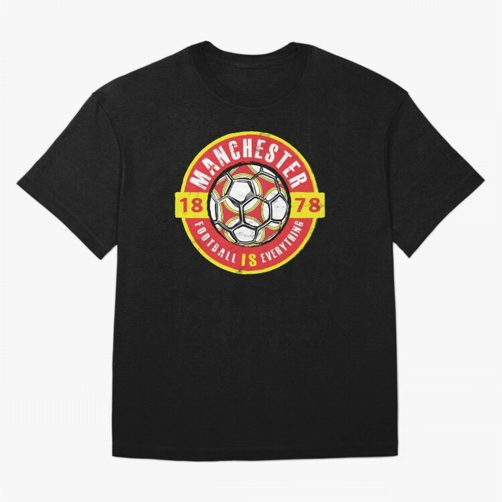 Football Is Everything - Manchester Fan Vintage Oversized T-Shirt Remember Iconic Moments from Global Football Passion for FIFA World Cup 2026, Inspired by Messi, CR7 and Mbappe, Brazil, Supporter Pride, Iconic Celebrations, Legendary Names and