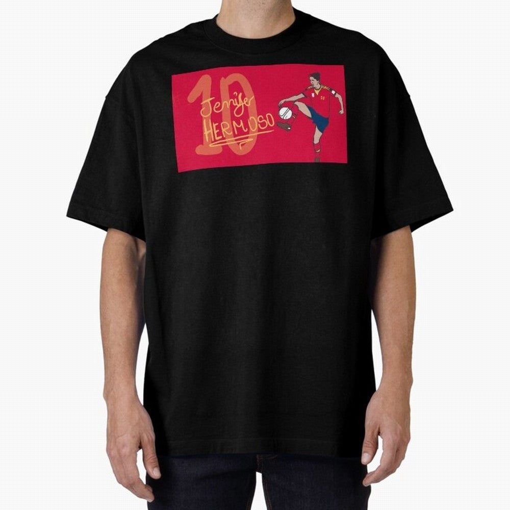 Jennifer Hermoso Oversized T-Shirt Support Global Football Passion for FIFA World Cup 2026 USA Canada Mexico, Highlighting Haaland, Spain and Netherlands, Retro Football Energy, Iconic Rivalries, Trophy Chase Drama and Stadium Atmosphere; Made for