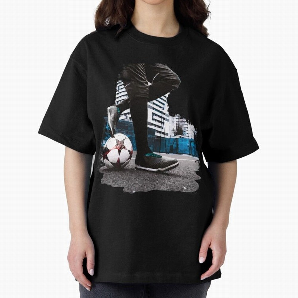 Street Soccer in my Hood Oversized T-Shirt Follow FIFA World Cup 2026 USA Canada Mexico Spirit, Filled with England and Germany, CR7 and Messi, Vintage Soccer Flavor, Modern Football Stars, National Flags and Final Night Emotion; Great for Watch