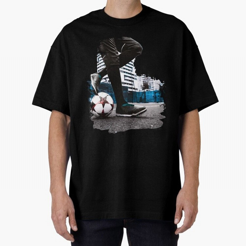 Street Soccer in my Hood Oversized T-Shirt Follow FIFA World Cup 2026 USA Canada Mexico Spirit, Filled with England and Germany, CR7 and Messi, Vintage Soccer Flavor, Modern Football Stars, National Flags and Final Night Emotion; Great for Watch