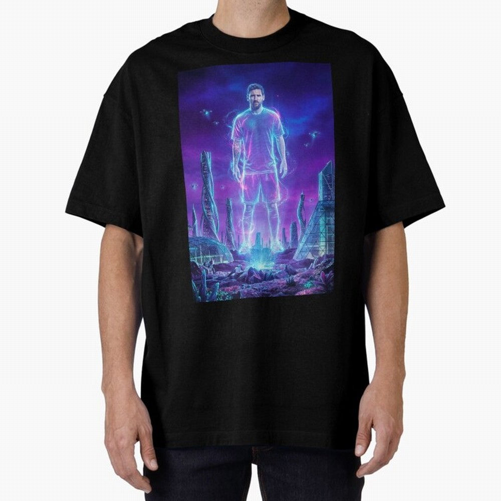 Lionel Messi (GOAT) Hologram in Futuristic Cyberpunk City (Version 5) Classic T-Shirt Fuel Your Fan Pride for the FIFA World Cup 2026 Journey through Neymar Highlights, Brazil Pride, Global Supporter Spirit, Legendary Goals, National Colors and