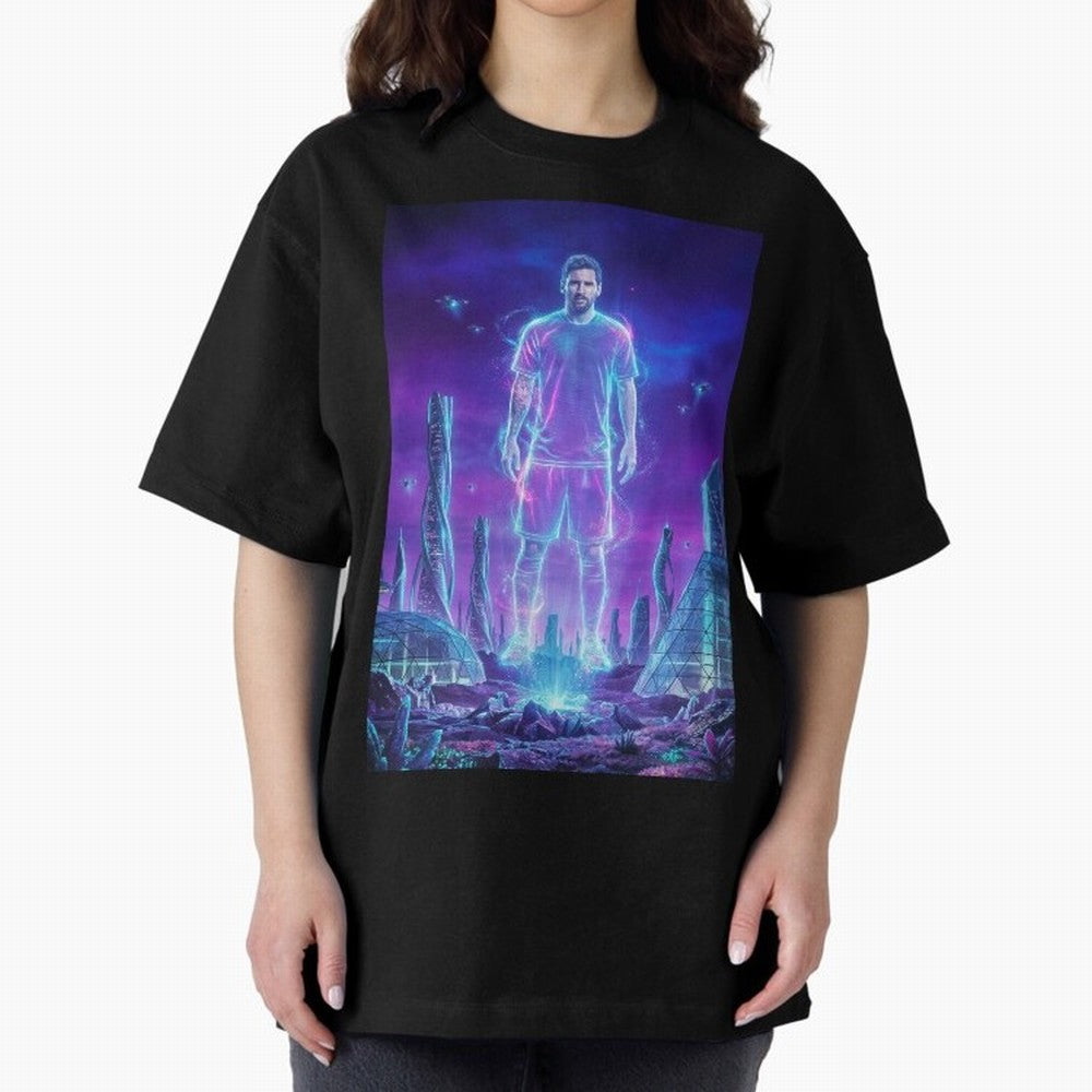Lionel Messi (GOAT) Hologram in Futuristic Cyberpunk City (Version 5) Classic T-Shirt Fuel Your Fan Pride for the FIFA World Cup 2026 Journey through Neymar Highlights, Brazil Pride, Global Supporter Spirit, Legendary Goals, National Colors and