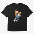 Lionel Messi ¨C Trophy King Caricature Oversized T-Shirt Relive Global Football Passion for FIFA World Cup 2026, with CR7, Germany, Sports Nostalgia, International Competition, Famous Players and Unforgettable Victories; Made for Die Hard