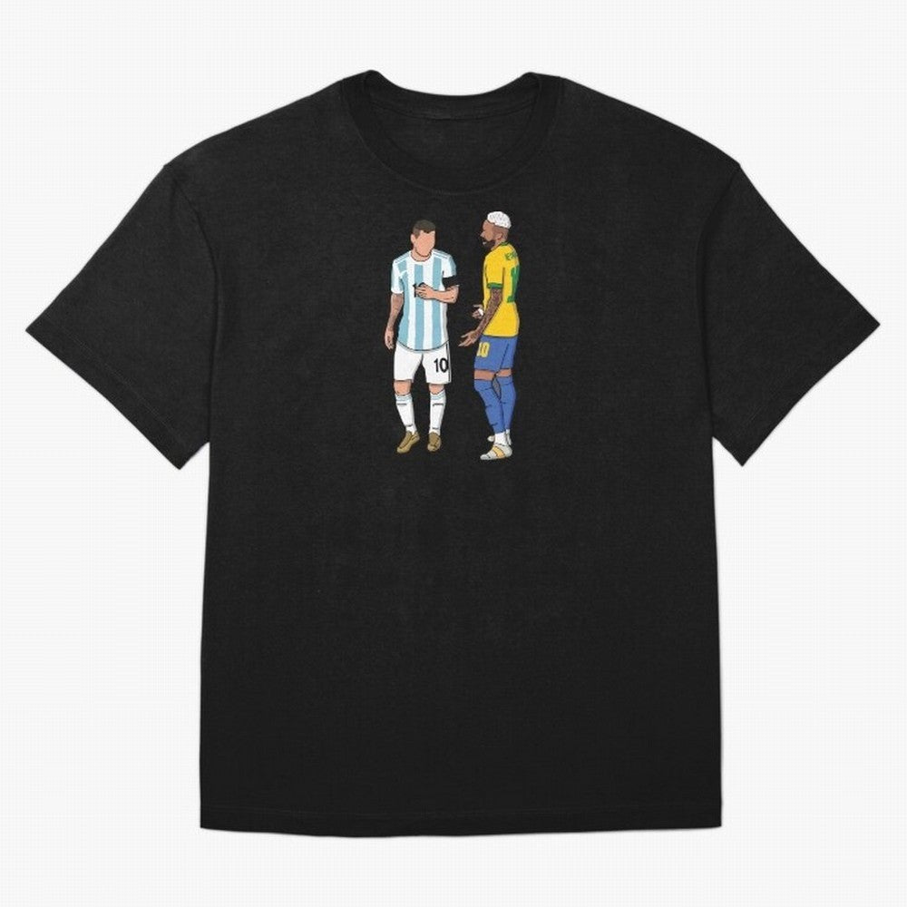 Messi and Neymar Chit Chat Illustration Oversized T-Shirt Show Passion for the Stars of FIFA World Cup 2026 Group Stage for Fans of Messi and England, France and Netherlands, Bringing Goal Celebration Energy, Supporter Heritage, Football Icons and