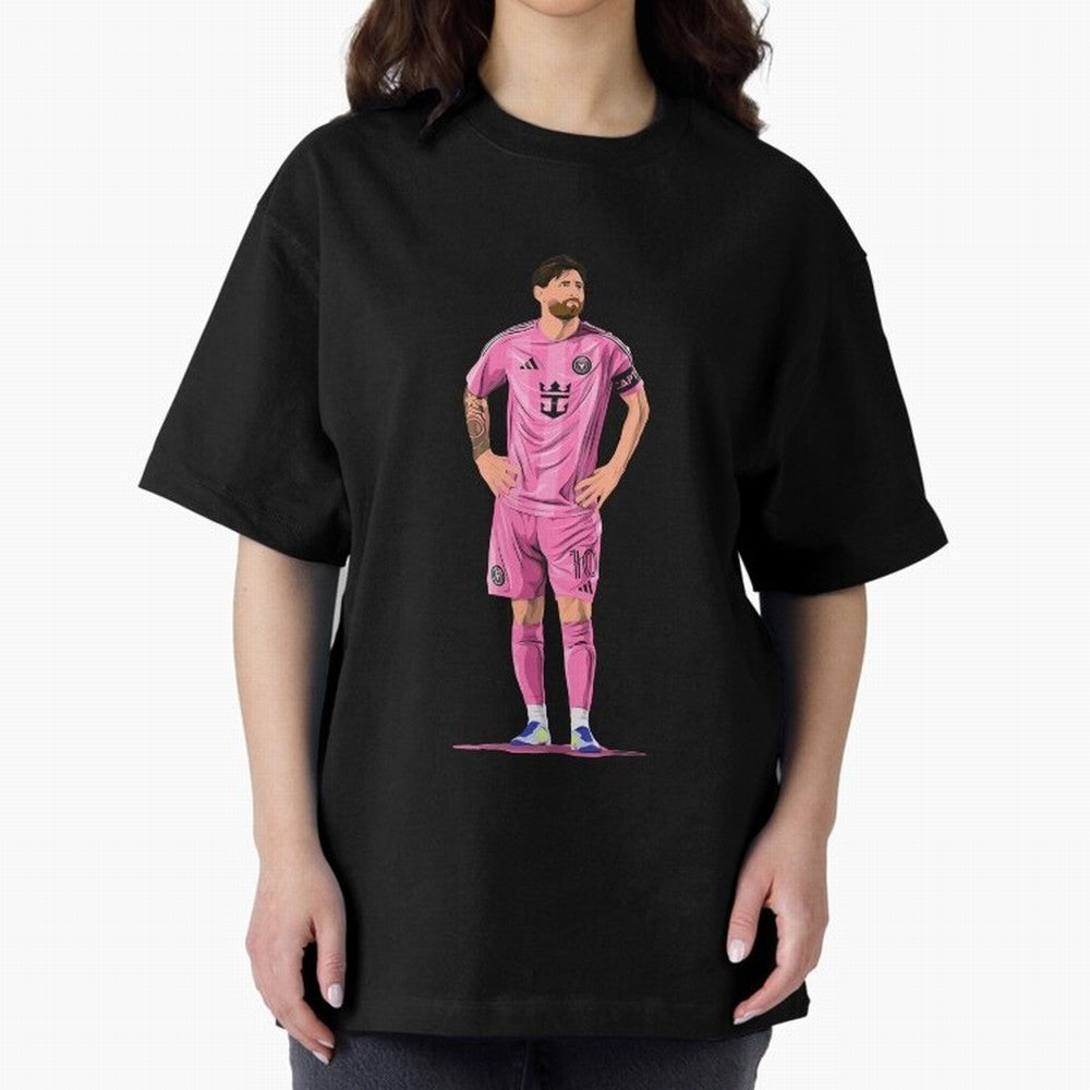 Lionel Messi Vector Oversized T-Shirt Celebrate Football Heritage in FIFA World Cup 2026 USA Canada Mexico for Fans of Neymar, Haaland and Cristiano Ronaldo and Brazil, Bringing Soccer Culture, Superstar Moments, National Team Dreams and