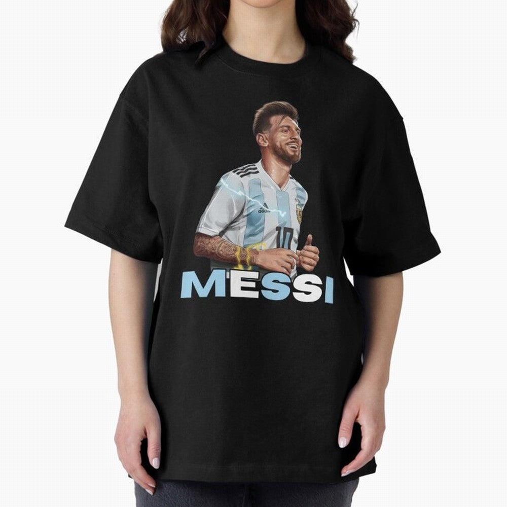 Lionel Messi Oversized T-Shirt Stand with Global Football Passion for FIFA World Cup 2026 Group Stage, Driven by Mbappe and Neymar, Argentina, Championship Spirit, Famous Goals, Roaring Crowds and International Football Unity; Perfect for People