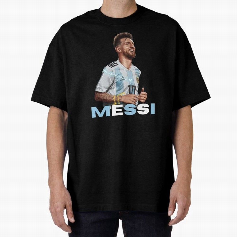 Lionel Messi Oversized T-Shirt Stand with Global Football Passion for FIFA World Cup 2026 Group Stage, Driven by Mbappe and Neymar, Argentina, Championship Spirit, Famous Goals, Roaring Crowds and International Football Unity; Perfect for People