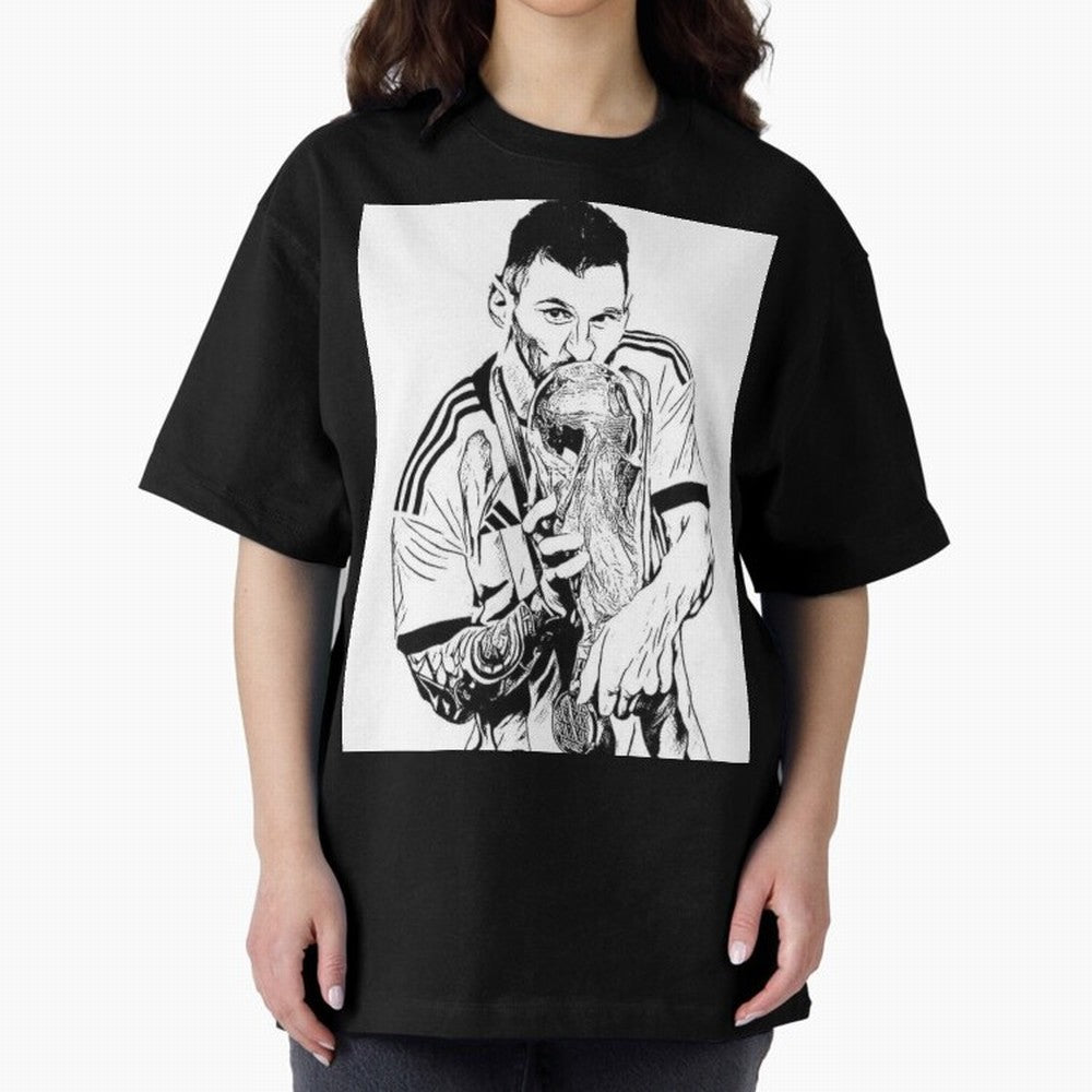 Lionel Messi white and black art Oversized T-Shirt Join Supporters Worldwide for FIFA World Cup 2026 USA Canada Mexico for Fans of CR7 and Messi and France and Portugal, Bringing Supporter Pride, Iconic Celebrations, Legendary Names and Global