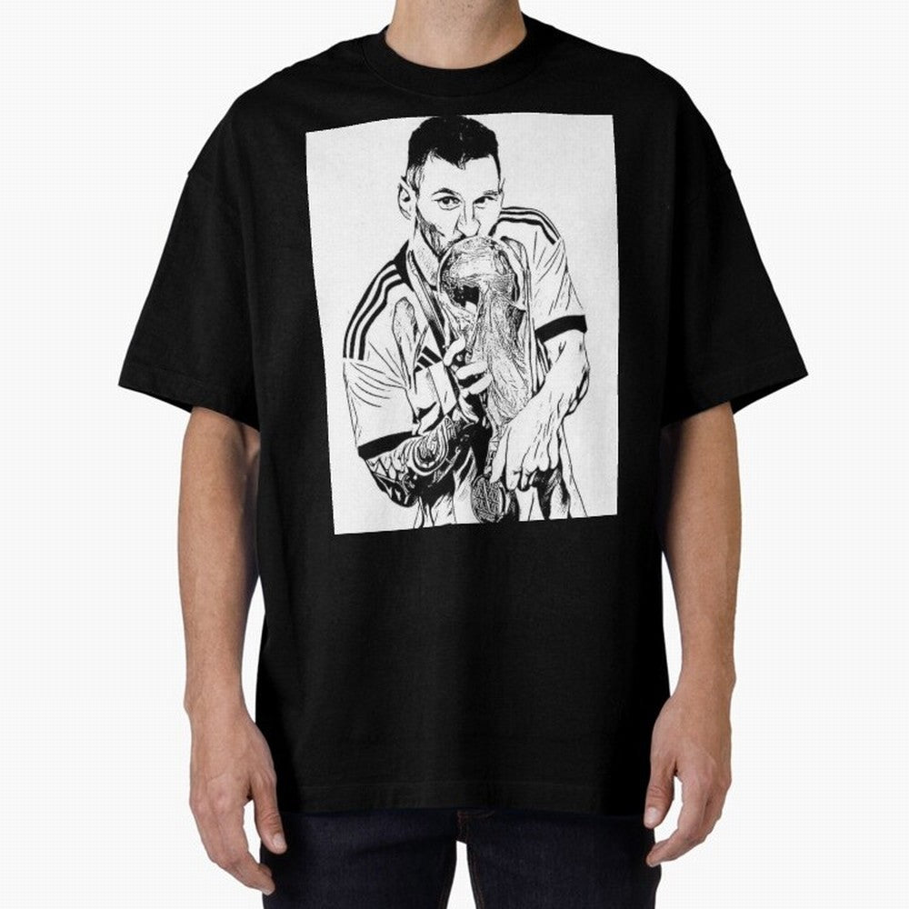 Lionel Messi white and black art Oversized T-Shirt Join Supporters Worldwide for FIFA World Cup 2026 USA Canada Mexico for Fans of CR7 and Messi and France and Portugal, Bringing Supporter Pride, Iconic Celebrations, Legendary Names and Global