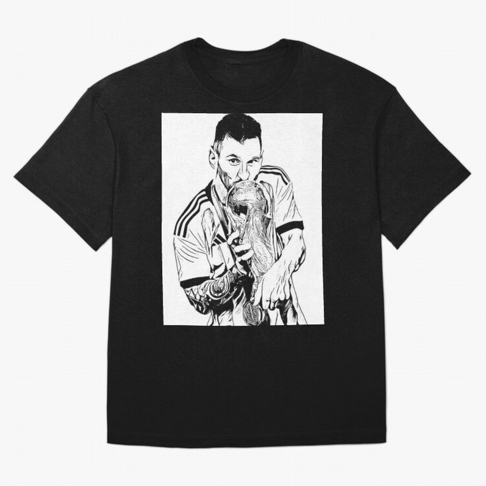 Lionel Messi white and black art Oversized T-Shirt Join Supporters Worldwide for FIFA World Cup 2026 USA Canada Mexico for Fans of CR7 and Messi and France and Portugal, Bringing Supporter Pride, Iconic Celebrations, Legendary Names and Global