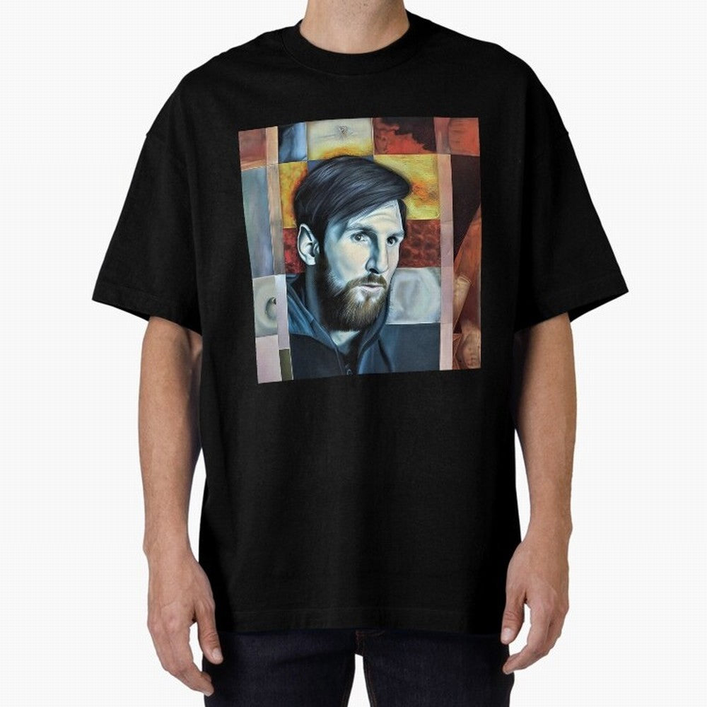 Messi on digital board Oversized T-Shirt Celebrate the FIFA World Cup 2026 Journey through Cristiano Ronaldo, Haaland and CR7 Highlights, England, France and Netherlands Pride, Retro Football Energy, Iconic Rivalries, Trophy Chase Drama and Stadium
