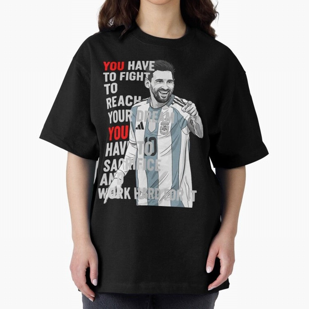 Lionel Messi Dream & Sacrifice Oversized T-Shirt Spotlight FIFA World Cup 2026 USA Canada Mexico Centered on Cristiano Ronaldo, Brazil Energy, Worldwide Fan Energy, Dramatic Goals, Stadium Lights and Championship Celebrations; Great for Supporters