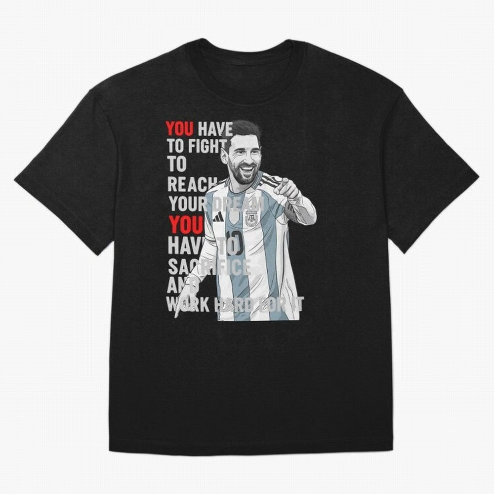 Lionel Messi Dream & Sacrifice Oversized T-Shirt Spotlight FIFA World Cup 2026 USA Canada Mexico Centered on Cristiano Ronaldo, Brazil Energy, Worldwide Fan Energy, Dramatic Goals, Stadium Lights and Championship Celebrations; Great for Supporters