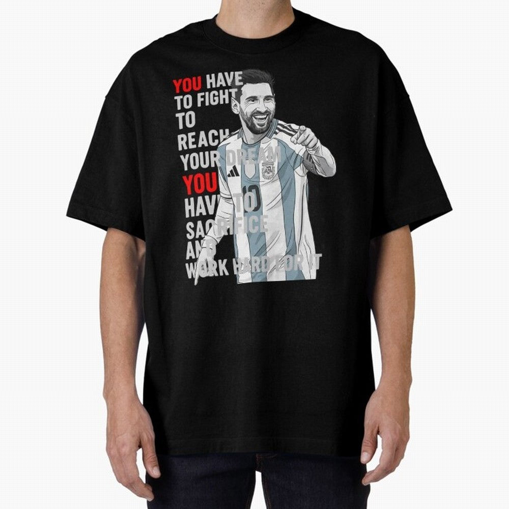 Lionel Messi Dream & Sacrifice Oversized T-Shirt Spotlight FIFA World Cup 2026 USA Canada Mexico Centered on Cristiano Ronaldo, Brazil Energy, Worldwide Fan Energy, Dramatic Goals, Stadium Lights and Championship Celebrations; Great for Supporters