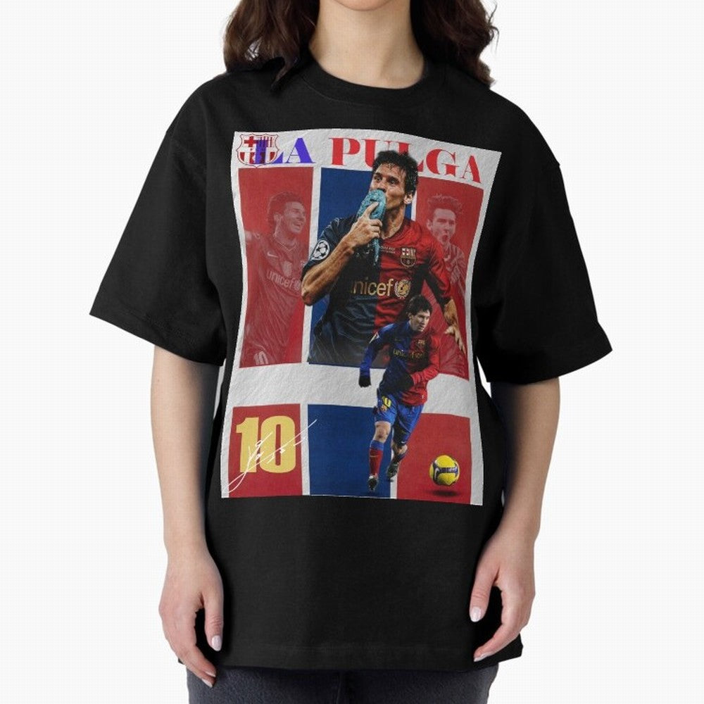Lionel Messi 2009 UCL Barcelona Poster Oversized T-Shirt Bring Bold Fan Energy to Global Football Passion for FIFA World Cup 2026 USA Canada Mexico, Made for Mbappe and Neymar, Spain, Classic Soccer Heritage, Championship Pressure, Fan Loyalty and