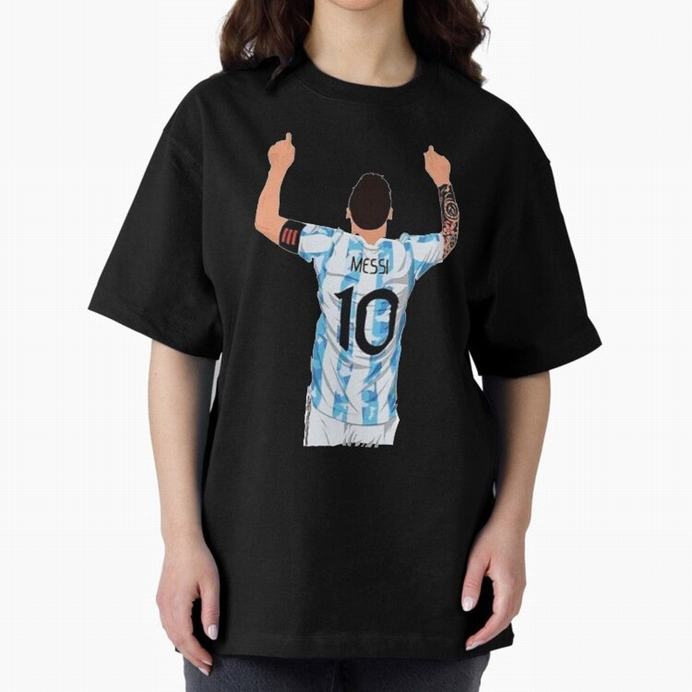 Lionel Messi Oversized T-Shirt Feel the FIFA World Cup 2026 Group Stage Journey through Messi and Cristiano Ronaldo Highlights, Argentina and Brazil Pride, Match Day Excitement, Supporter Culture, Golden Goals and Global Football Passion; Great for