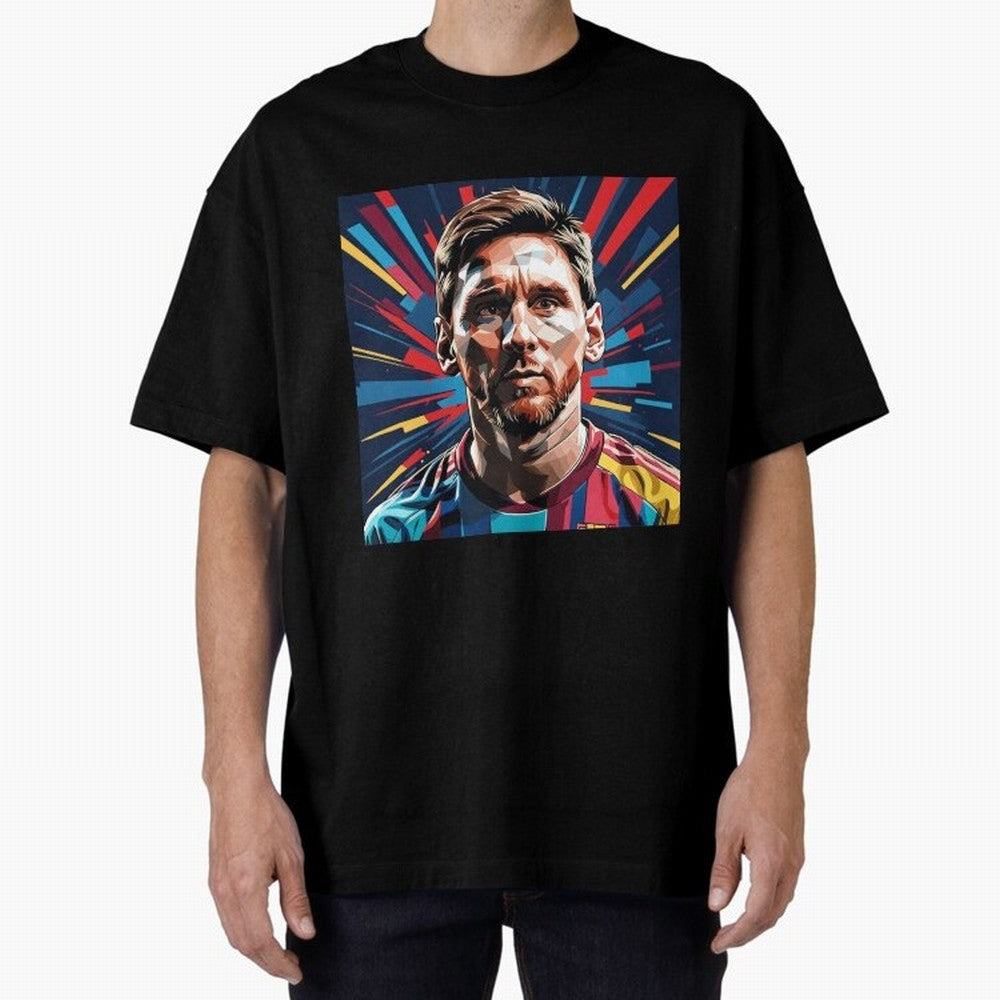 Lionel Messi Pop-Art Portrait Oversized T-Shirt Back Your Heroes with FIFA World Cup 2026 Inspired by Messi, CR7 and Mbappe, Portugal, Spain and Germany Energy, Global Supporter Spirit, Legendary Goals, National Colors and Tournament Celebration;