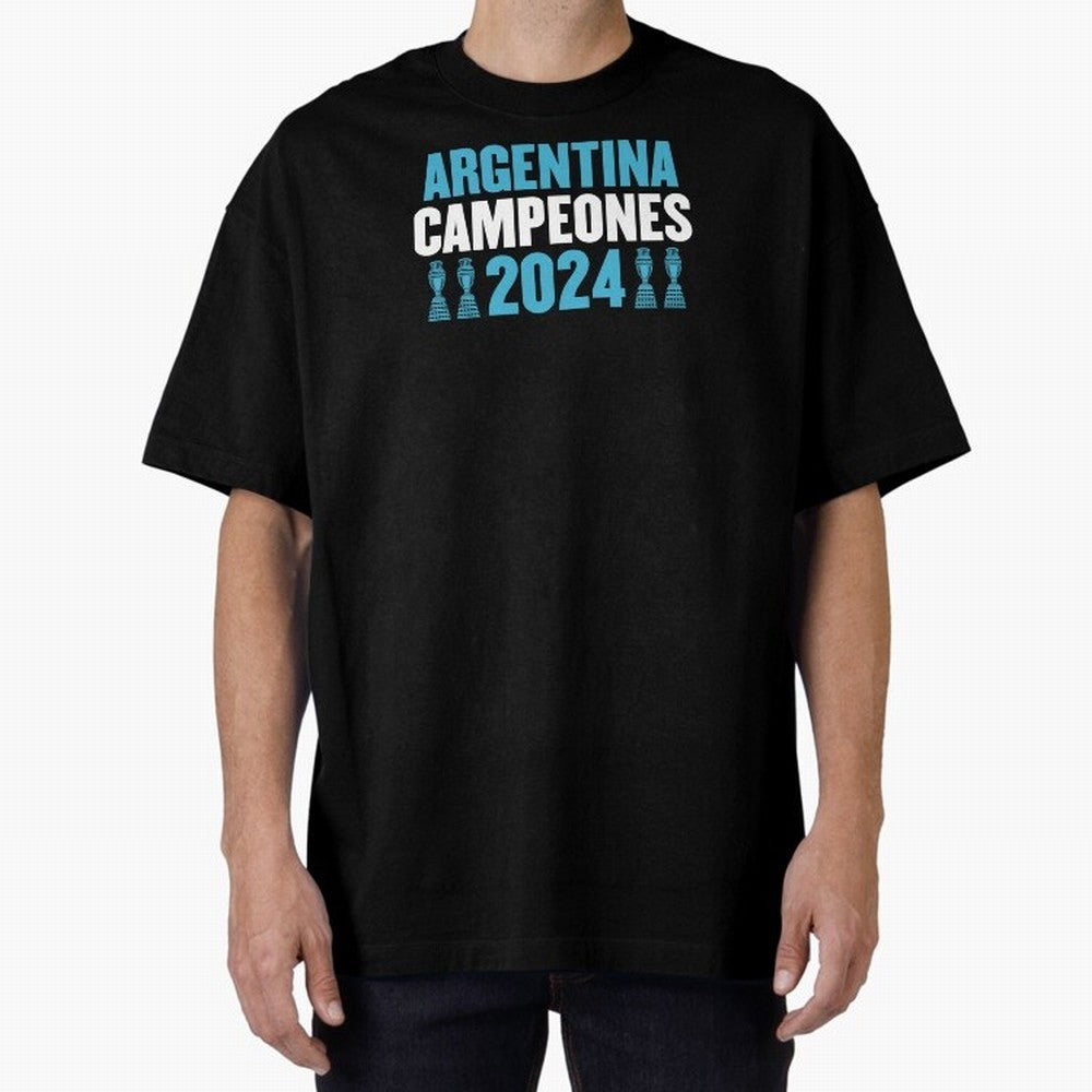 Argentina Campeones 2024 Oversized T-Shirt Follow the Road to the FIFA World Cup 2026 USA Canada Mexico Journey through Messi, Neymar and Mbappe Highlights, England, France and Netherlands Pride, Vintage Soccer Flavor, Modern Football Stars,