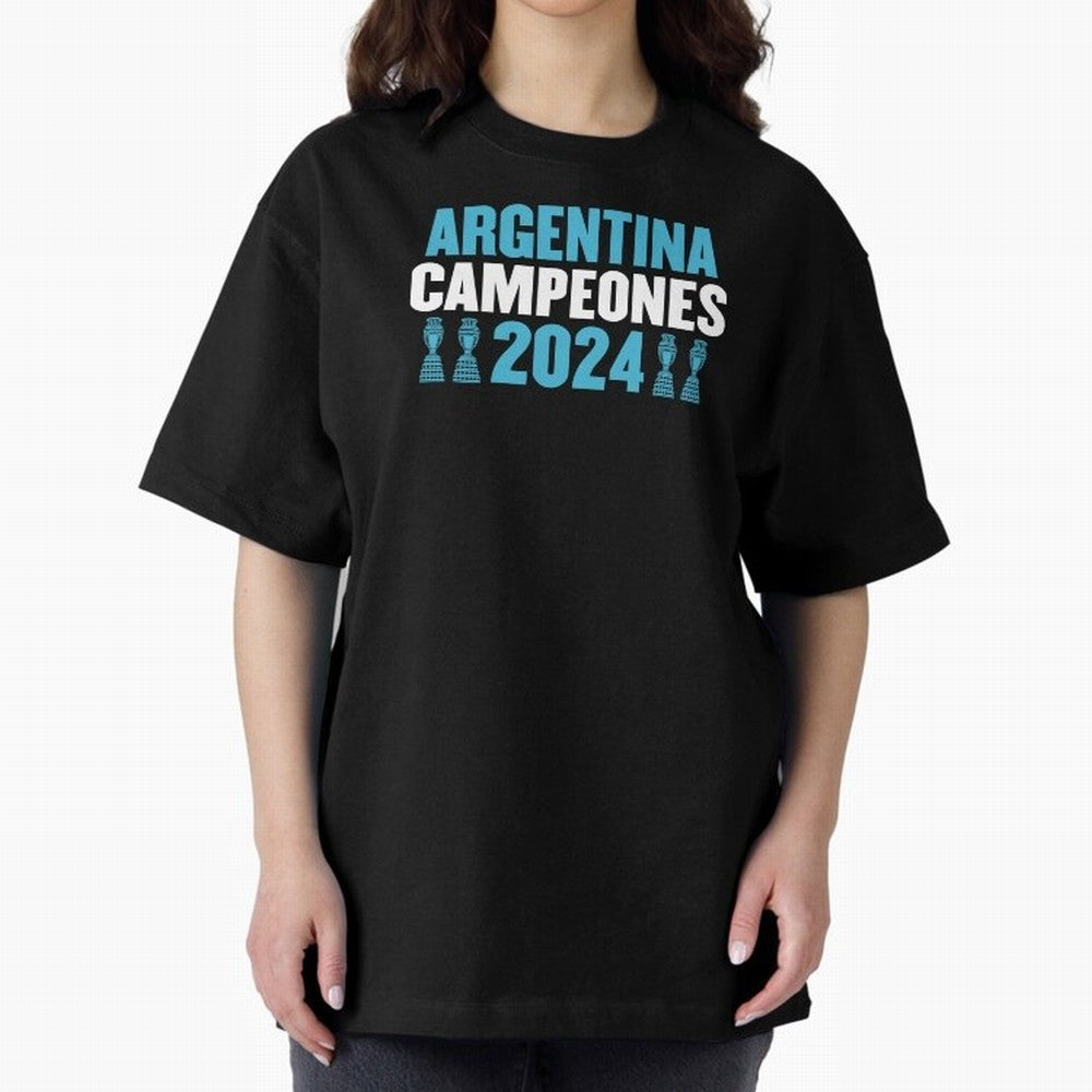 Argentina Campeones 2024 Oversized T-Shirt Follow the Road to the FIFA World Cup 2026 USA Canada Mexico Journey through Messi, Neymar and Mbappe Highlights, England, France and Netherlands Pride, Vintage Soccer Flavor, Modern Football Stars,