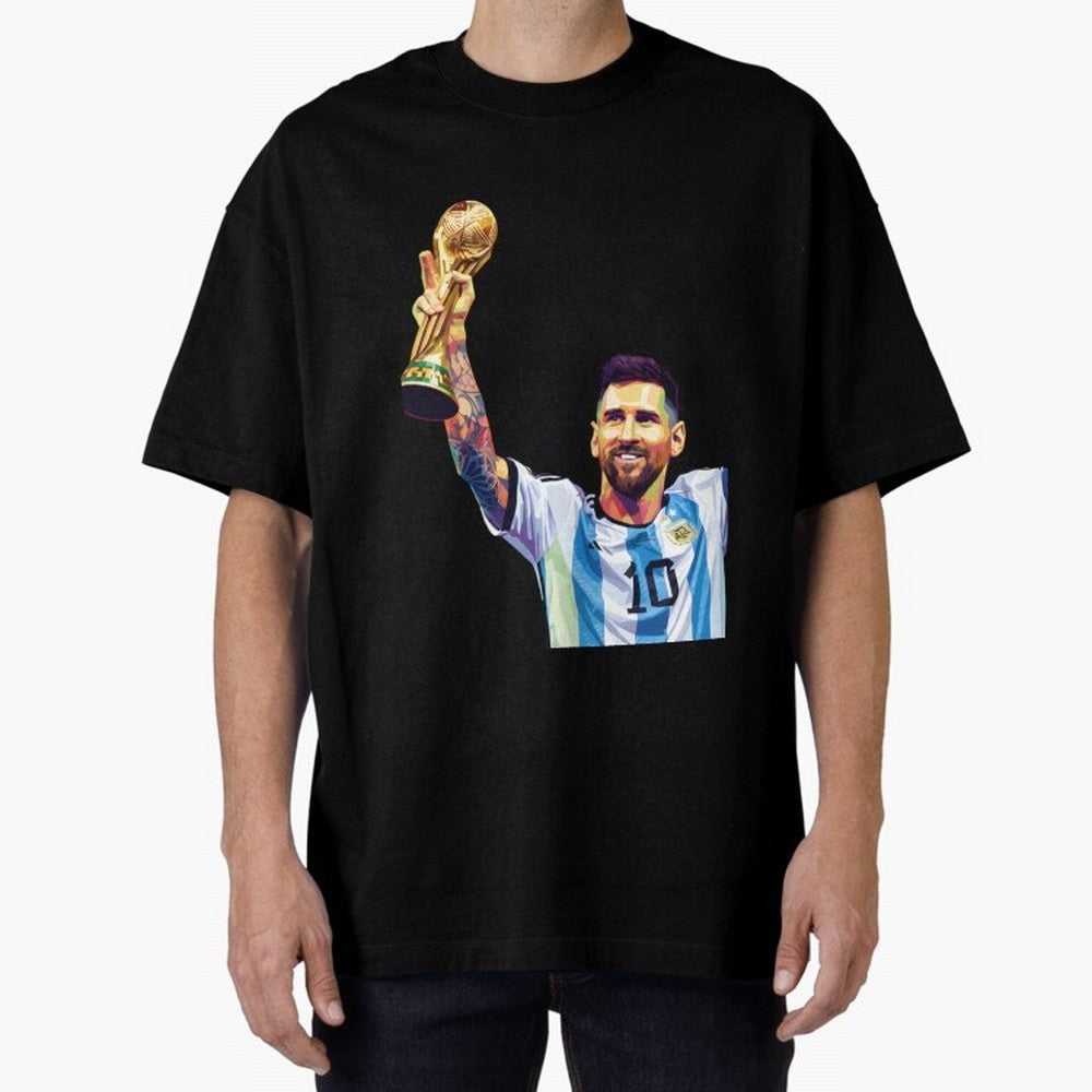 Messi wpap pop art Oversized T-Shirt Make Game Day About FIFA World Cup 2026 Group Stage Centered on Mbappe and Neymar, Spain Energy, Football Passion, Legendary Performances, Festival Vibes and Supporter Community; Made for Collectors Who Enjoy