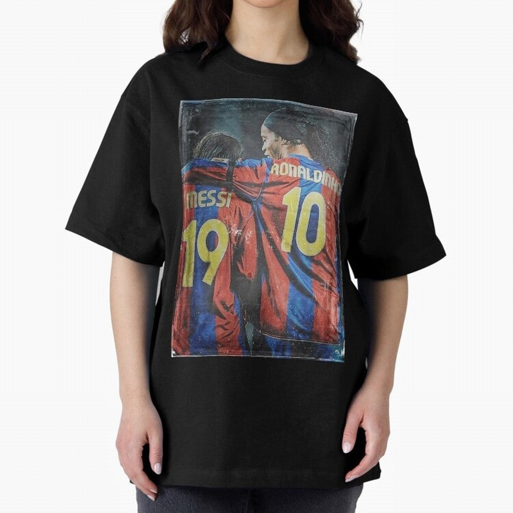 Messi and Ronaldinho Oversized T-Shirt Live for the Drama of Global Football Passion for FIFA World Cup 2026 Group Stage, Capturing Neymar, Netherlands, Worldwide Fan Energy, Dramatic Goals, Stadium Lights and Championship Celebrations; Ideal for