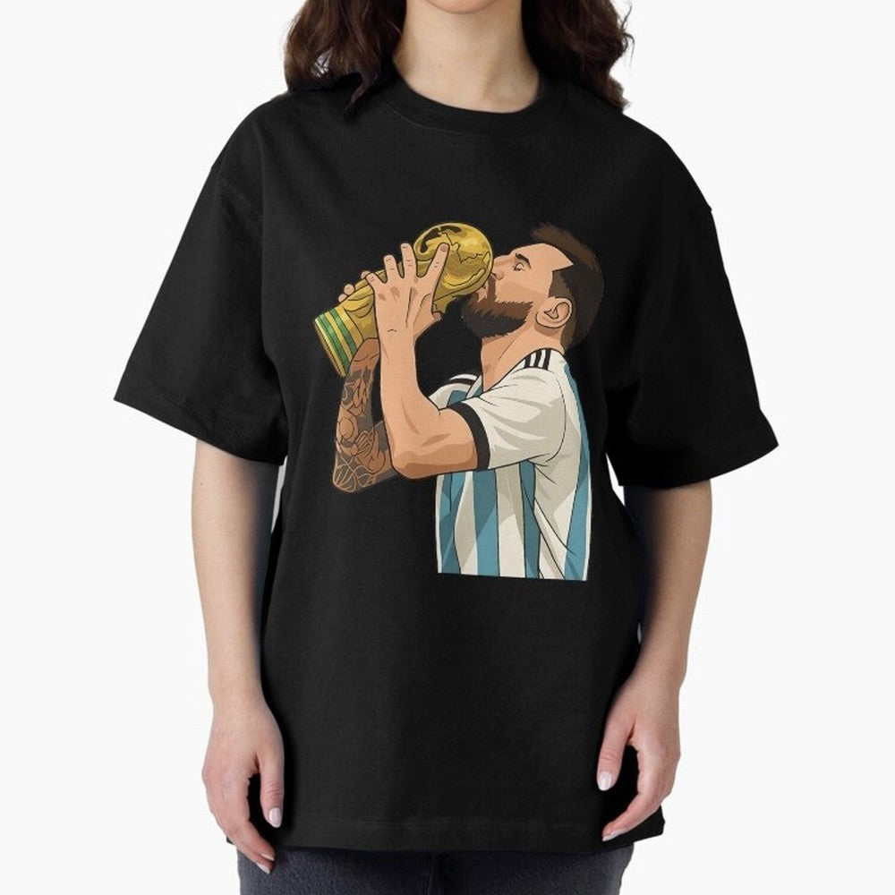 Messi Cup Oversized T-Shirt Celebrate Unforgettable Nights in Match Day Hype around FIFA World Cup 2026 Group Stage, Haaland, Spain, Global Supporter Spirit, Legendary Goals, National Colors and Tournament Celebration; Perfect for People Who Love