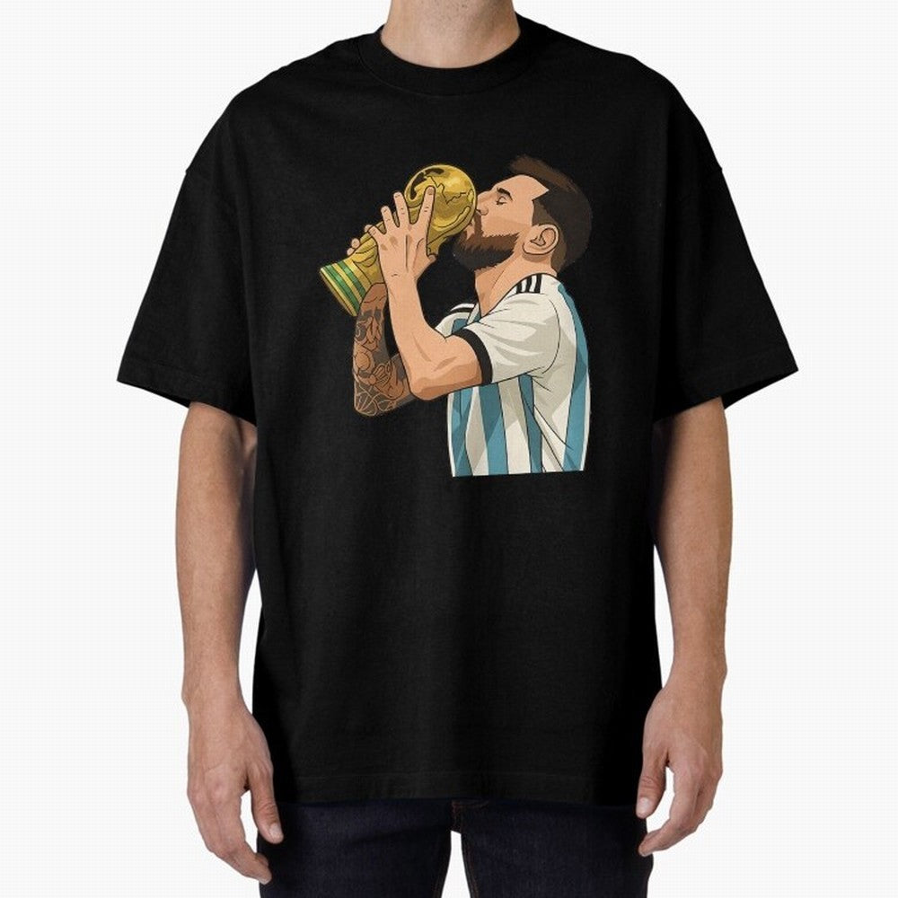 Messi Cup Oversized T-Shirt Celebrate Unforgettable Nights in Match Day Hype around FIFA World Cup 2026 Group Stage, Haaland, Spain, Global Supporter Spirit, Legendary Goals, National Colors and Tournament Celebration; Perfect for People Who Love